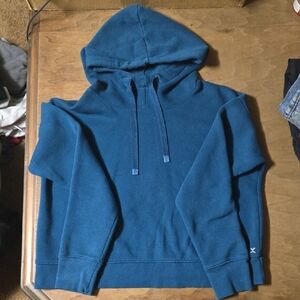 Cropped Teal Pullover Hoodie - Casual Fleece Sweatshirt